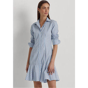 Women Ralph Lauren Striped Cotton Broadcloth Shirtdress Black Label Blue White 4